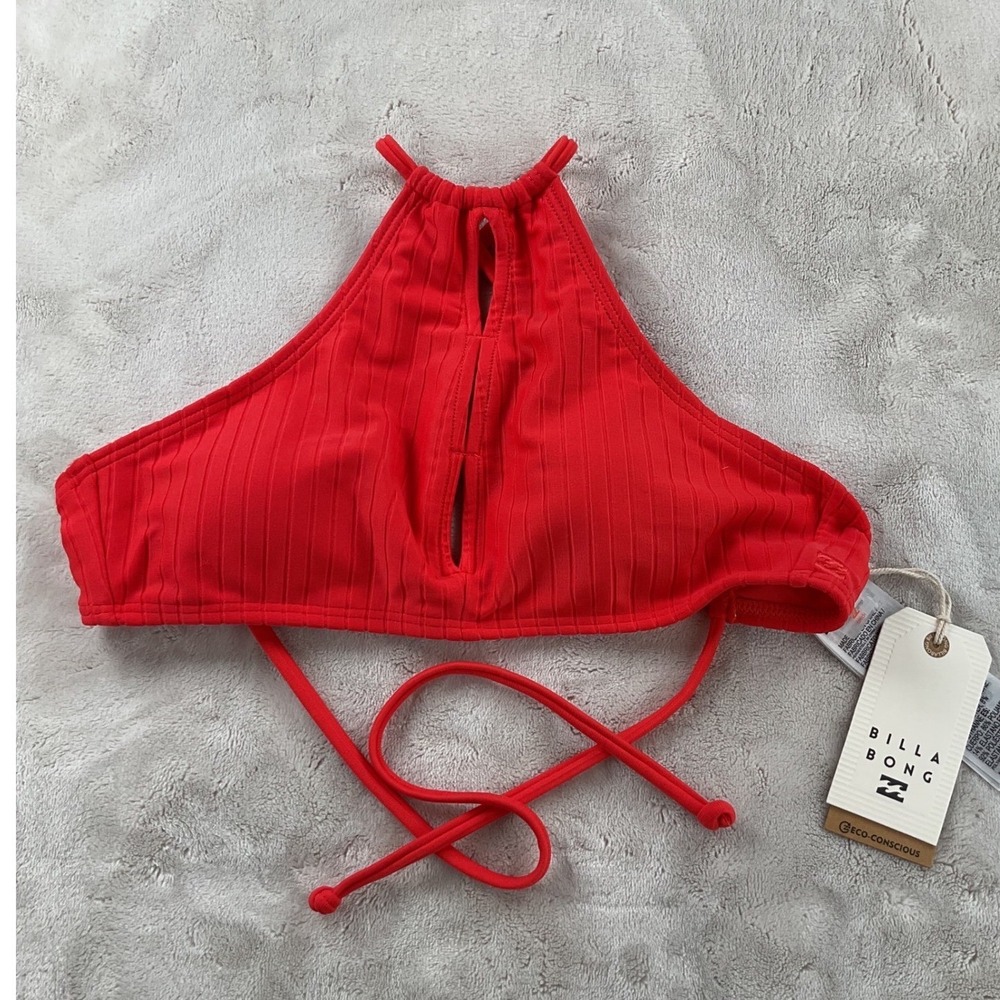 Billabong‎ Lined Up High Neck Ribbed Bikini Top Red Womens SMALL